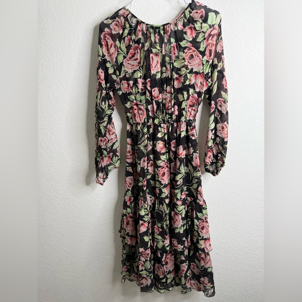 The Kooples 100% Silk Midi Dress With Roses Flowy Ruffled Sz 1= Small - Picture 10 of 16